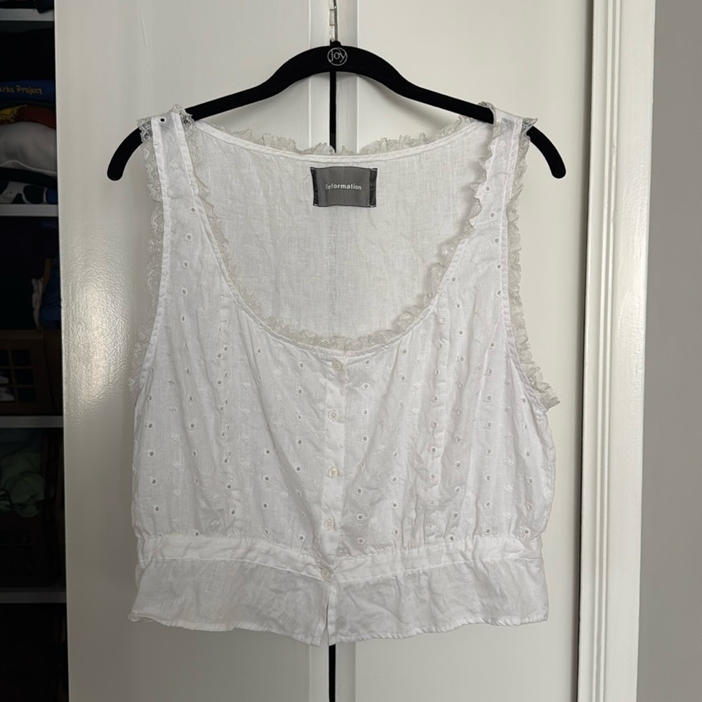 Reformation Sleeveless Eyelet and Lace Linen Blouse - Size 12 - EUC
